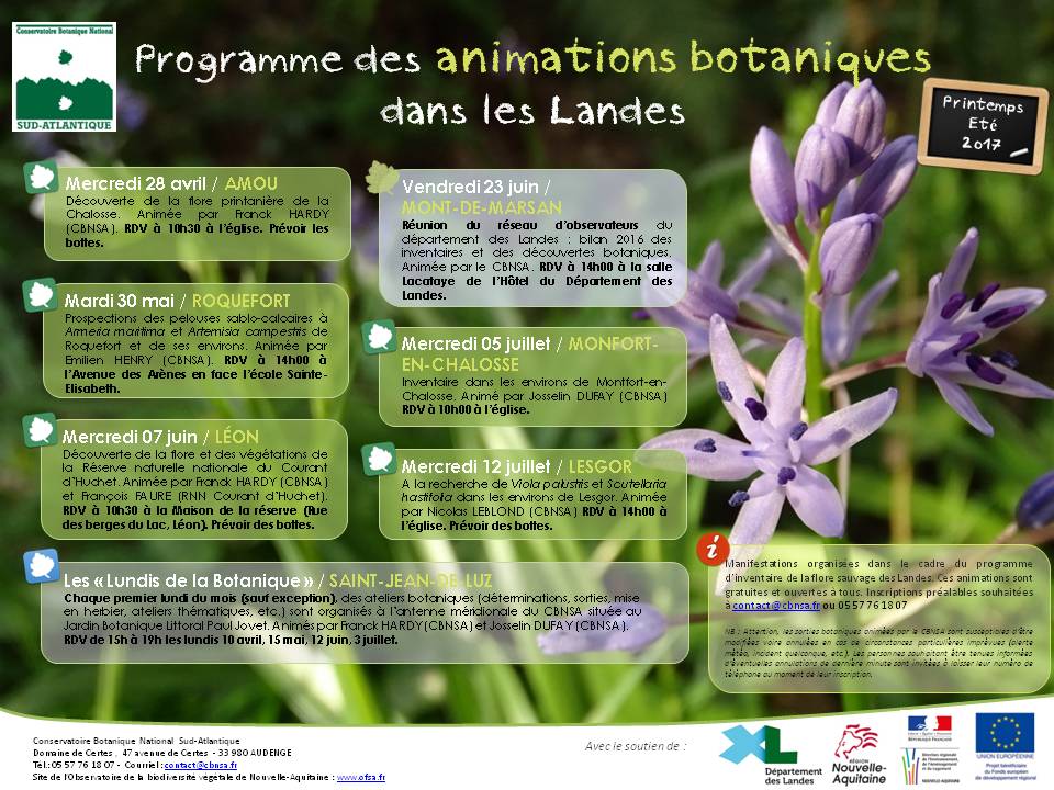 Programme des animations botaniques dans les Landes - Printemps-été 2017