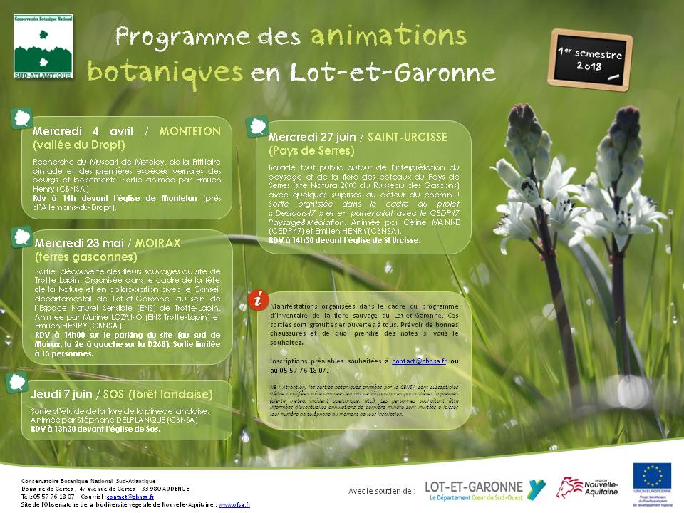Programme des animations botaniques en Lot-et-Garonne - Printemps 2018