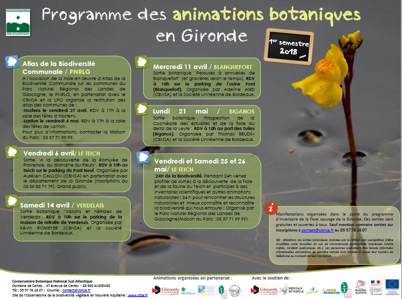 Programme des animations botaniques en Gironde - Printemps 2018