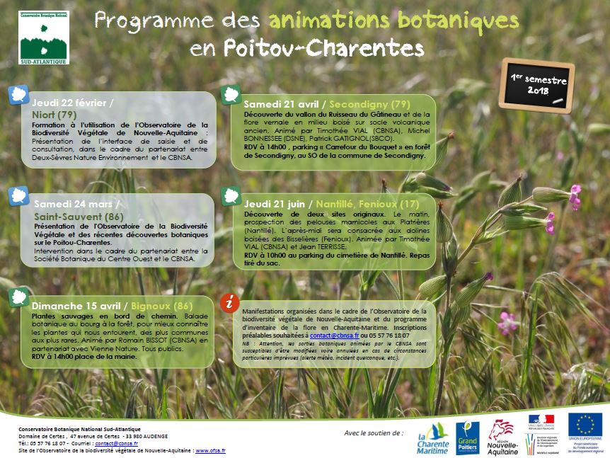 Programme des animations botaniques en Poitou-Charentes - Printemps 2018