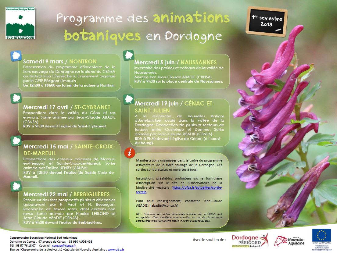 Programme des animations botaniques en Dordogne - Printemps 2019