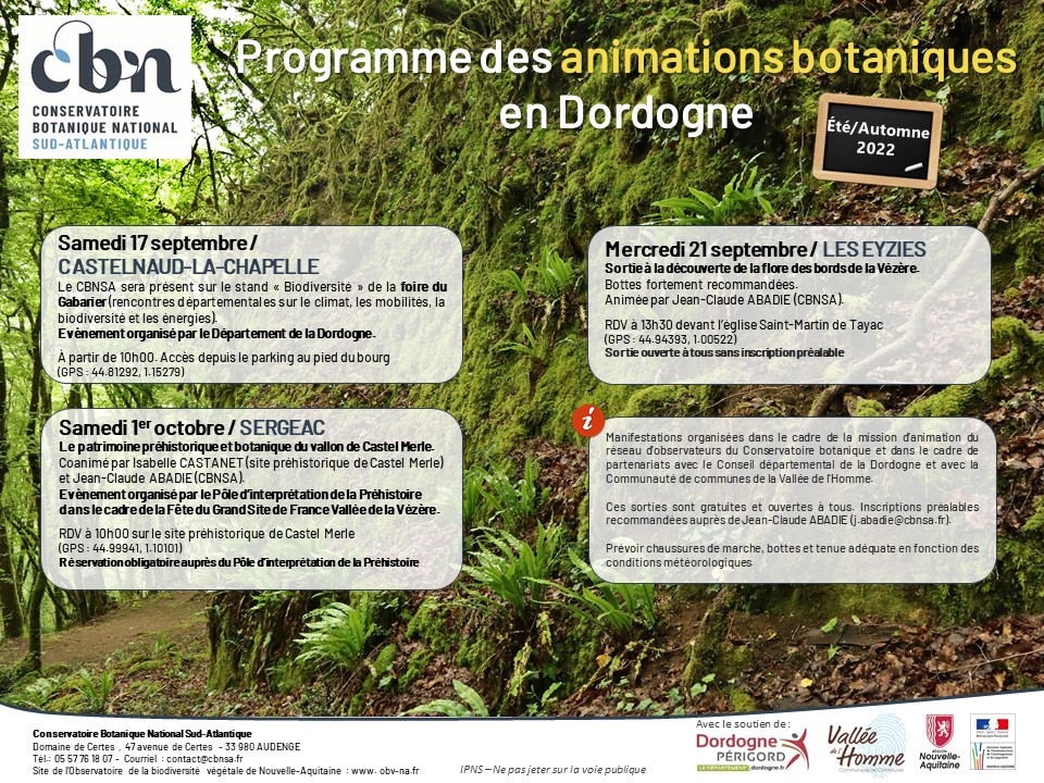 Programme des animations botaniques en Dordogne - Automne 2022