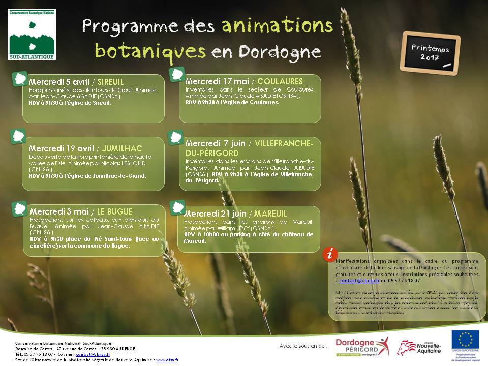 Programme des sorties botaniques en Dordogne - Printemps 2017