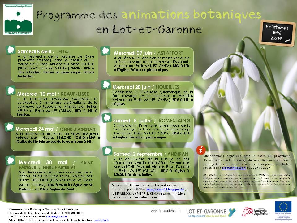 Programme des sorties botaniques en Lot-et-Garonne - Printemps-été 2017