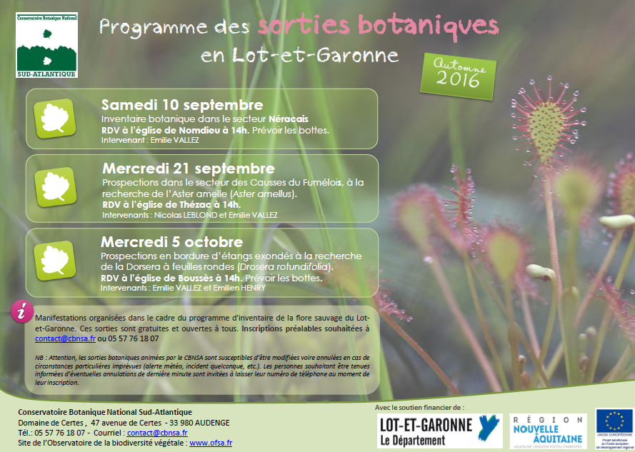 Programme des sorties botaniques en Lot-et-Garonne - Automne 2016