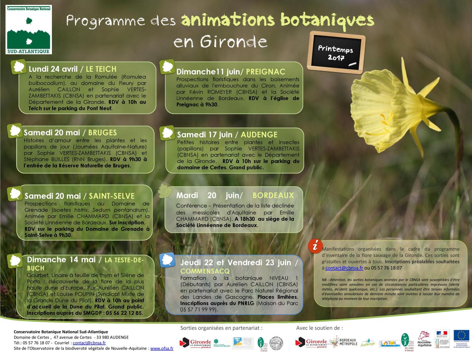 Programme des sorties botaniques en Gironde - Printemps 2017
