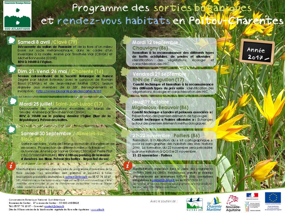 Programme 2017 des sorties botaniques et rdv habitats en Poitou-Charentes