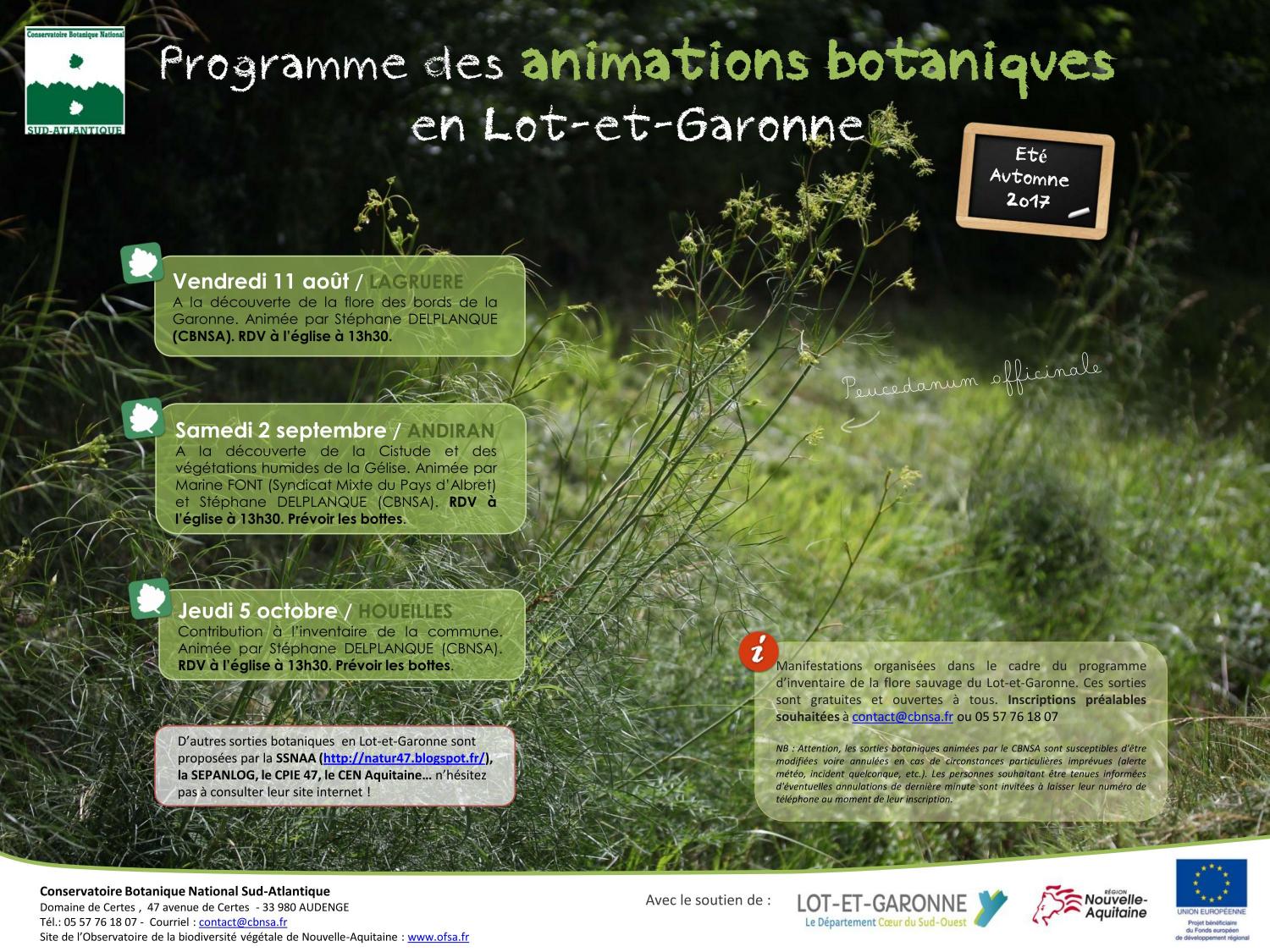 Programme des sorties botaniques été/automne 2017 en Lot-et-Garonne