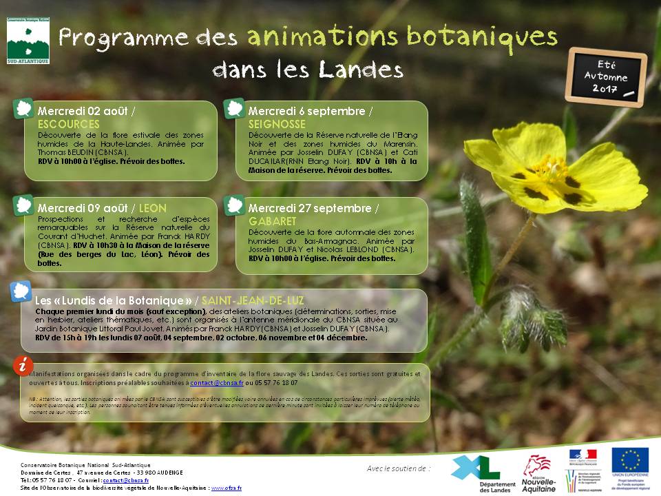 Programme des sorties botaniques été/automne 2017 dans les Landes