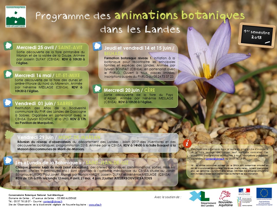 Programme des animations botaniques dans les Landes - Printemps 2018