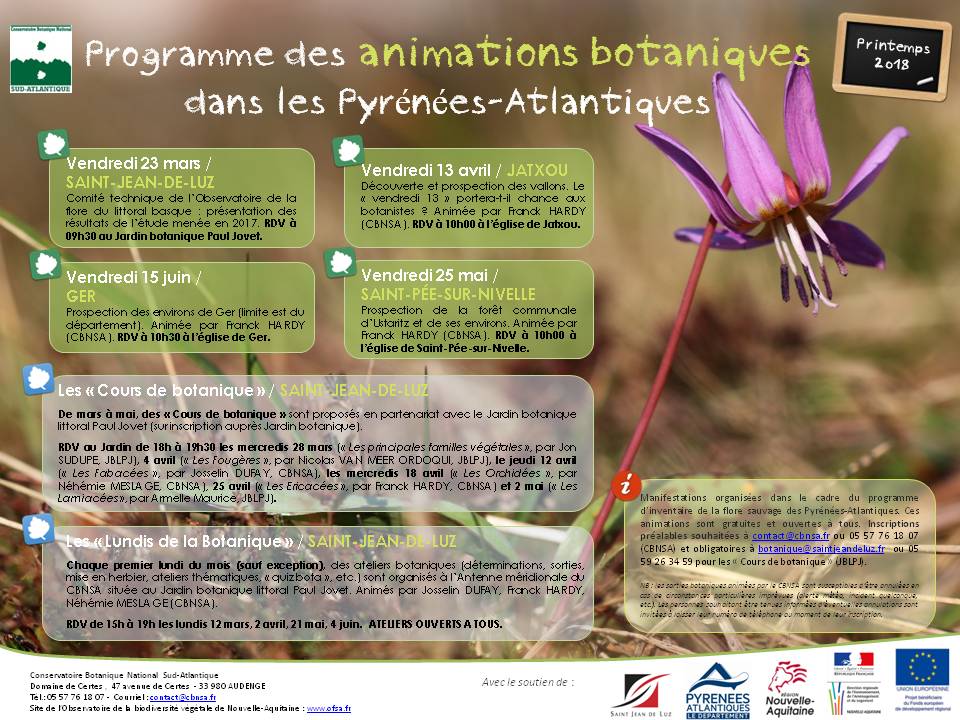 Programme des animations botaniques dans les Pyrénées-Atlantiques - Printemps 2018
