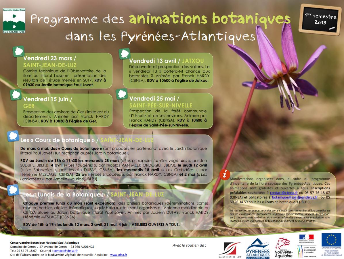 Programme des animations botaniques dans les Pyrénées-Atlantiques 2018 jpg