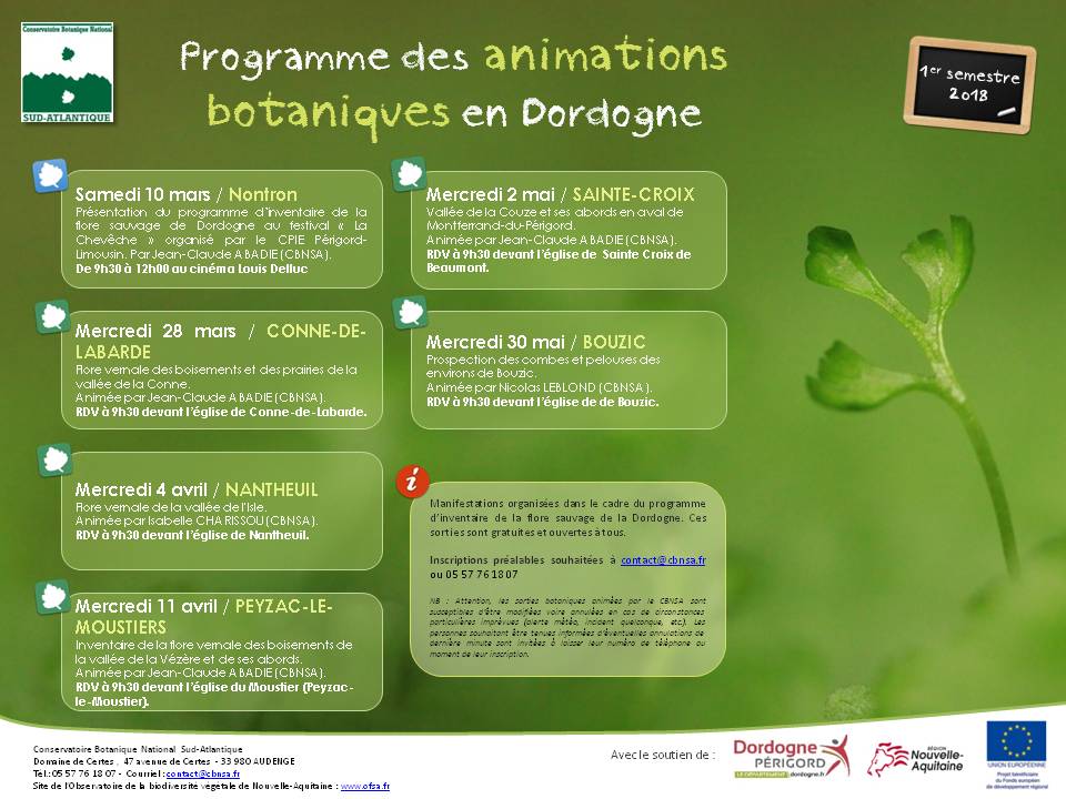 Programme des animations botaniques en Dordogne - Printemps 2018