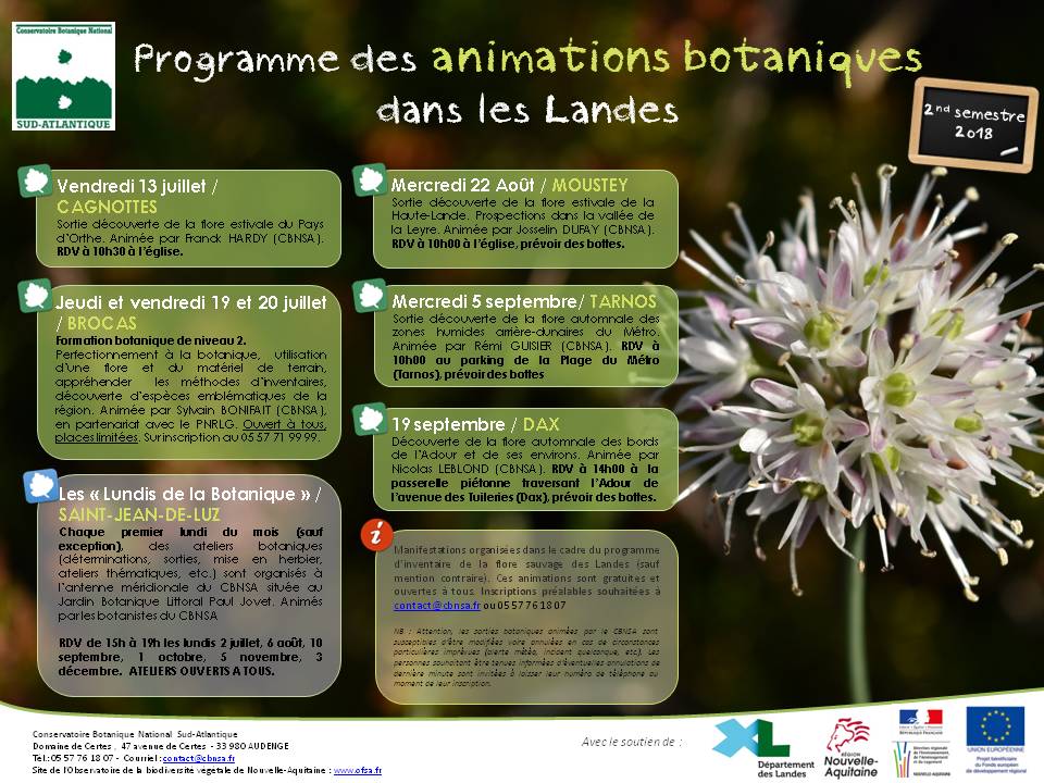 Programme des animations botaniques dans les Landes - Été-automne 2018