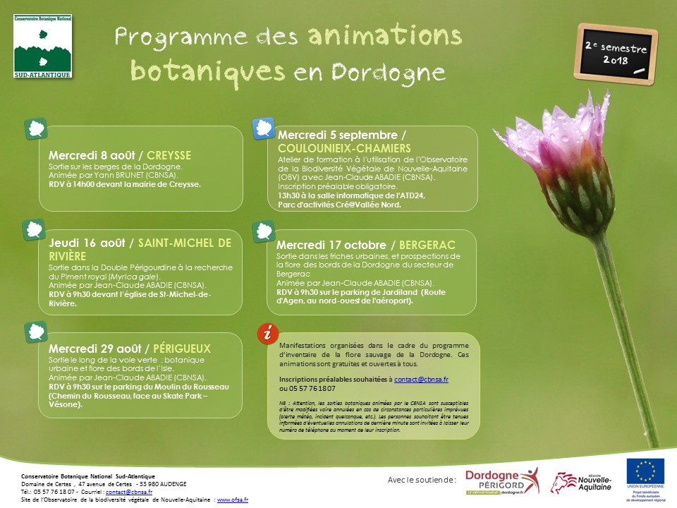 Programme des animations botaniques en Dordogne - Été-automne 2018