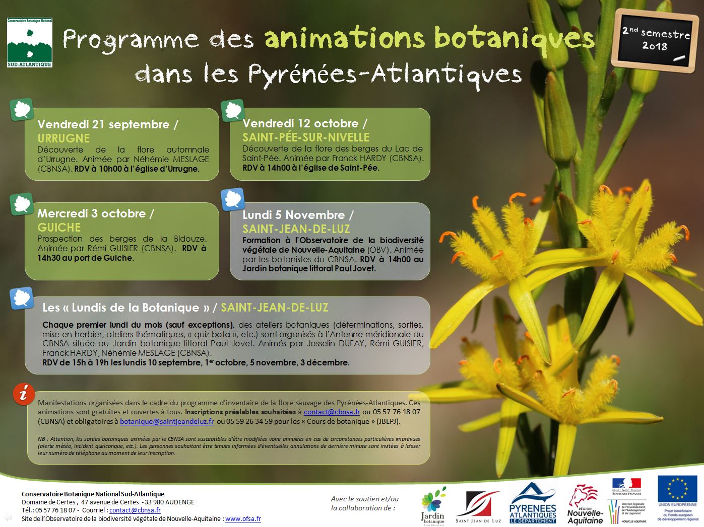 Programme des animations botaniques dans les Pyrénées-Atlantiques - Automne 2018