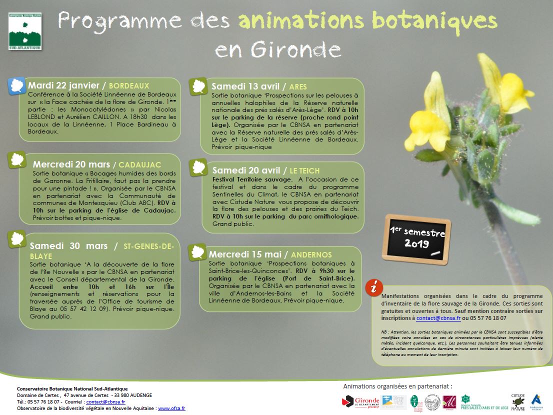 Programme des animations botaniques en Gironde - Printemps 2019