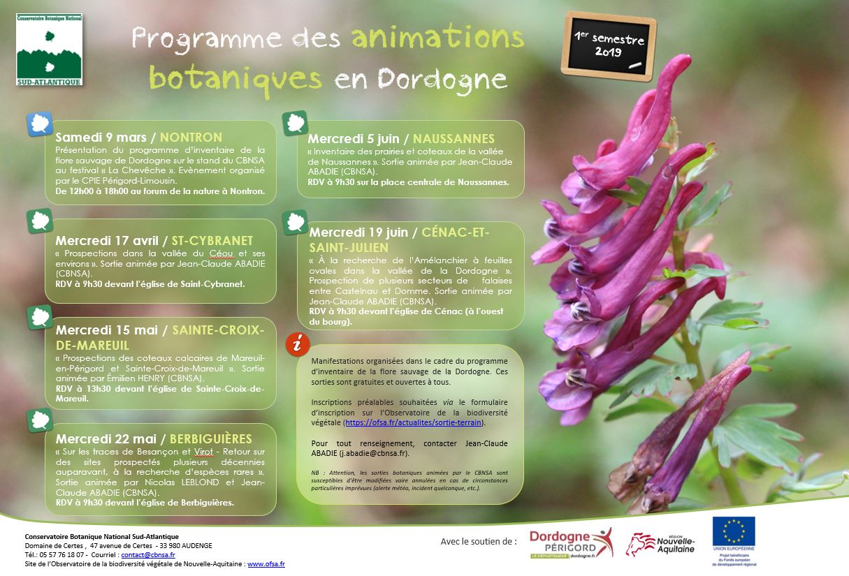 Programme des animations botaniques en Dordogne - Printemps 2019 jpg
