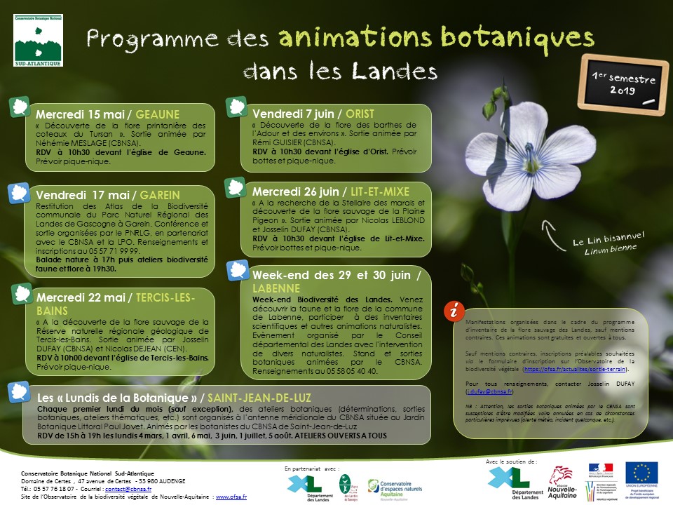 Programme des animations botaniques dans les Landes - Printemps 2019