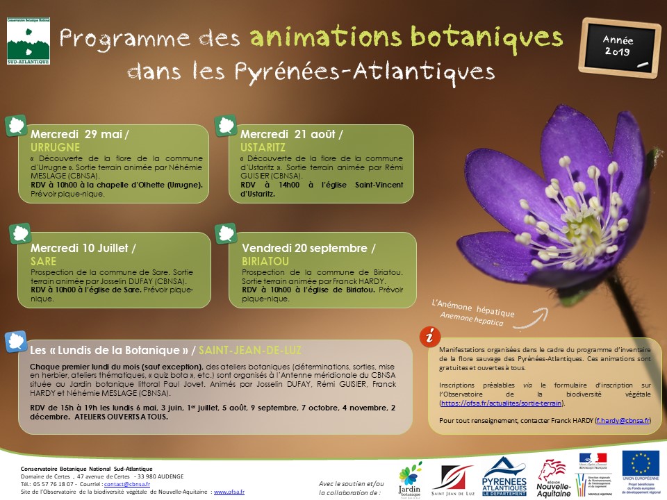 Programme des animations botaniques dans les Pyrénées-Atlantiques en 2019