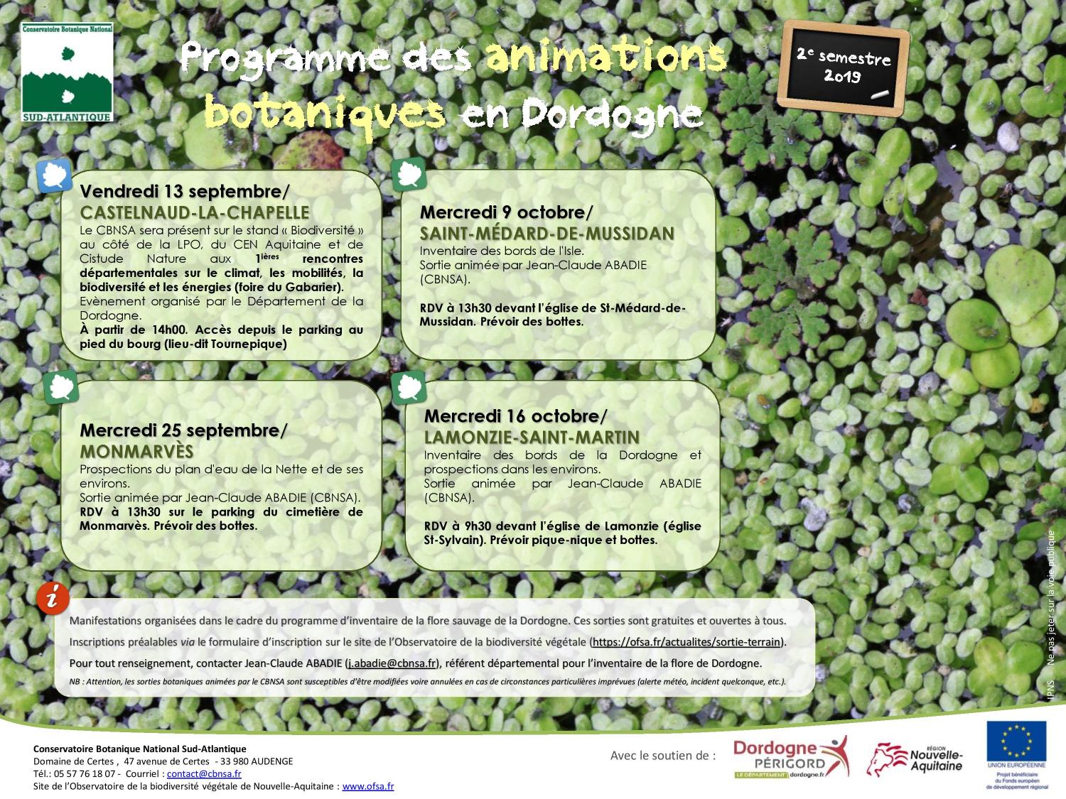 Programme des animations botaniques en Dordogne - Automne 2019
