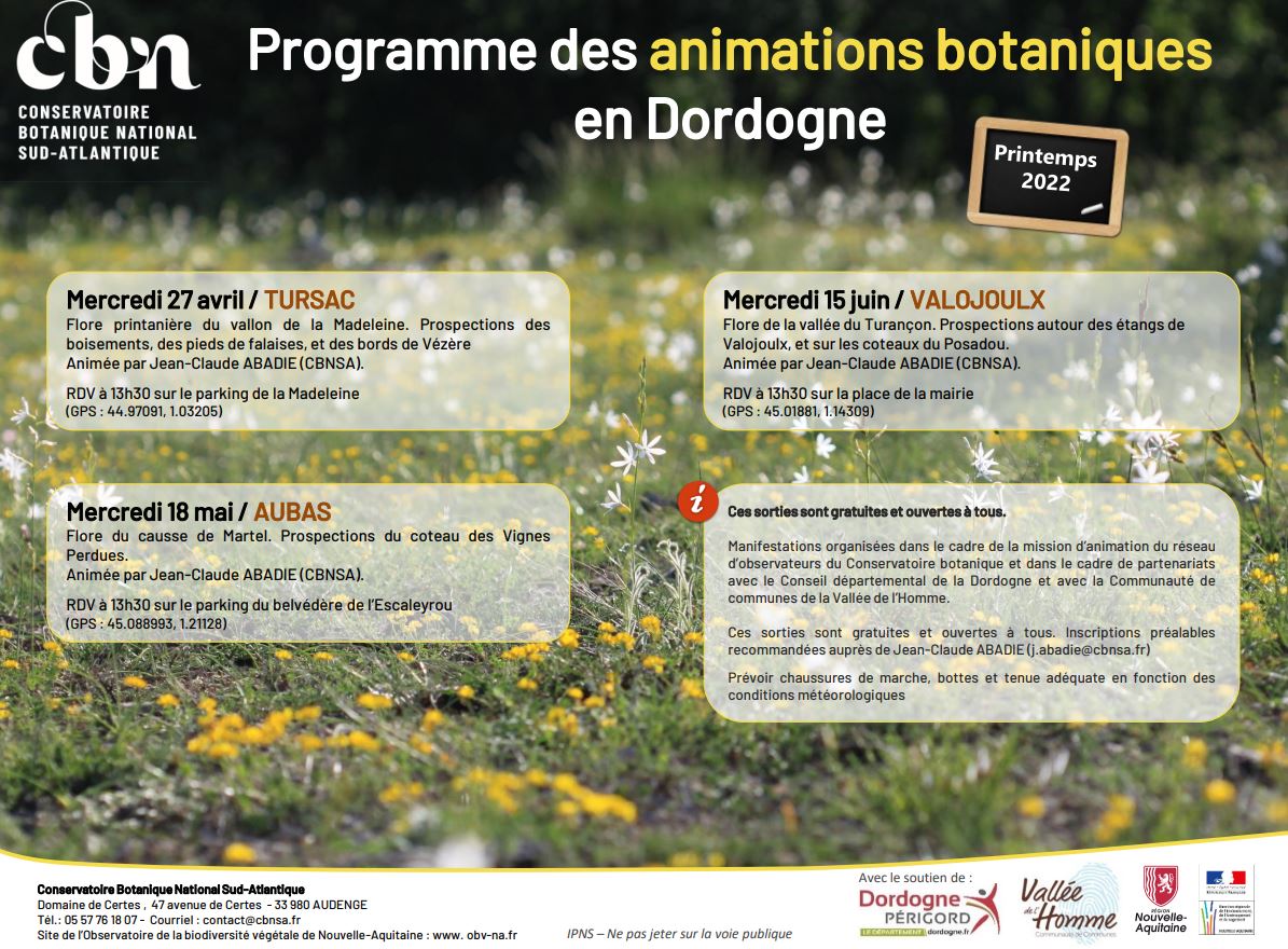 Programme des animations botaniques en Dordogne - Printemps 2022