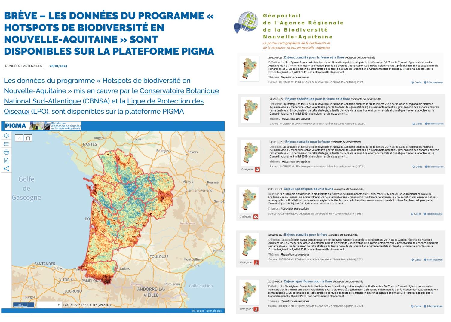 Diffusion des couches de hotspots de biodiversité en Nouvelle-Aquitaine