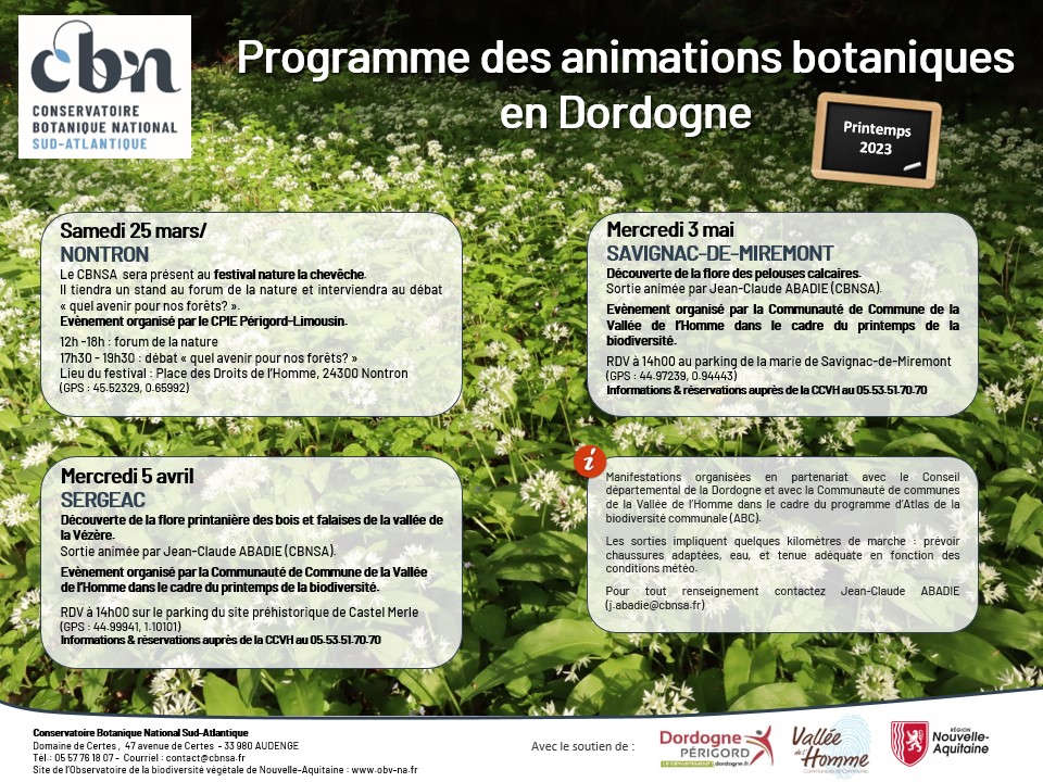 Programme des animations botaniques en Dordogne - Printemps 2023