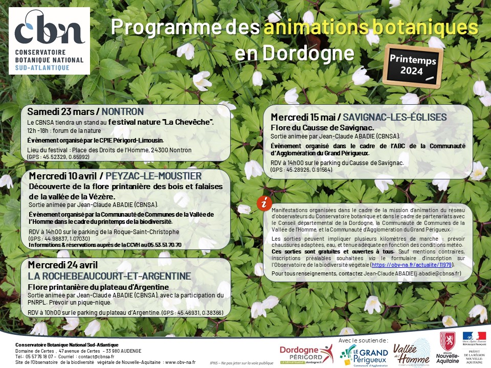 Programme des animations botaniques en Dordogne - Printemps 2024